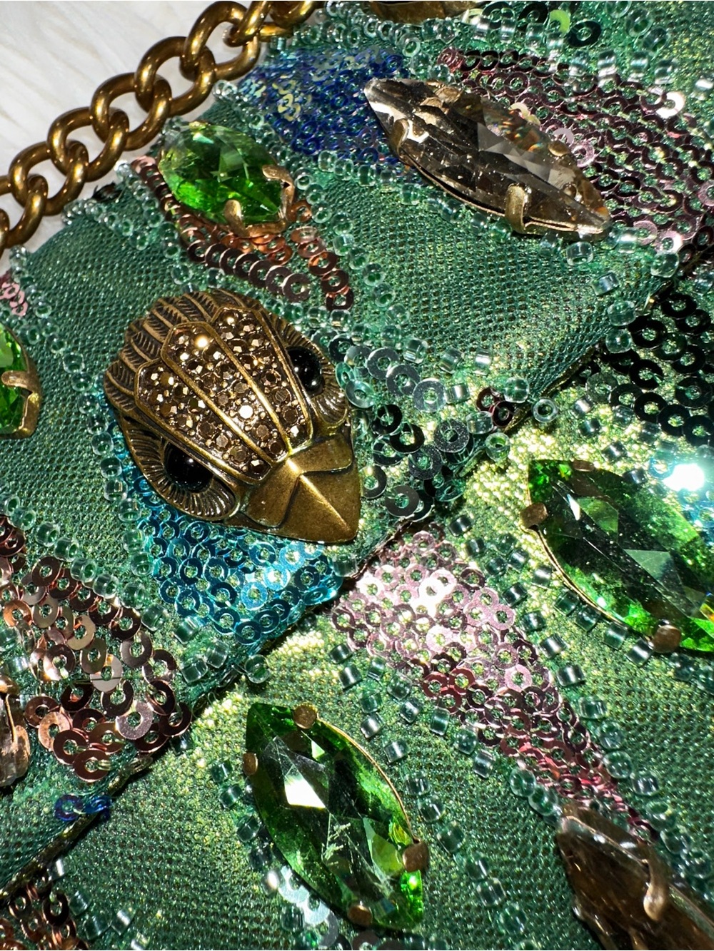 Kurt Geiger • Ornate Green Beaded & Sequin Mini Kensington - Picture 3 of 16